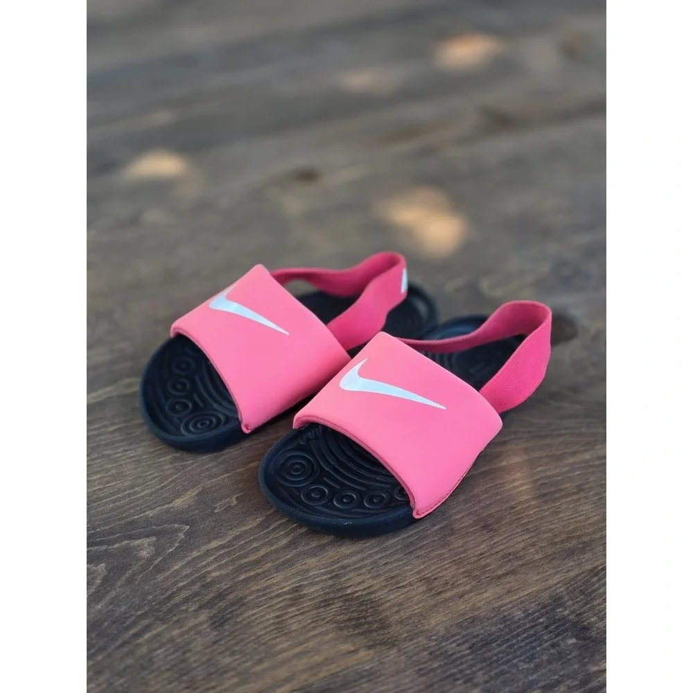 Nike Kawa Slides Toddler Baby Girl 9c Pink Black Logo Swoosh BV1094 610